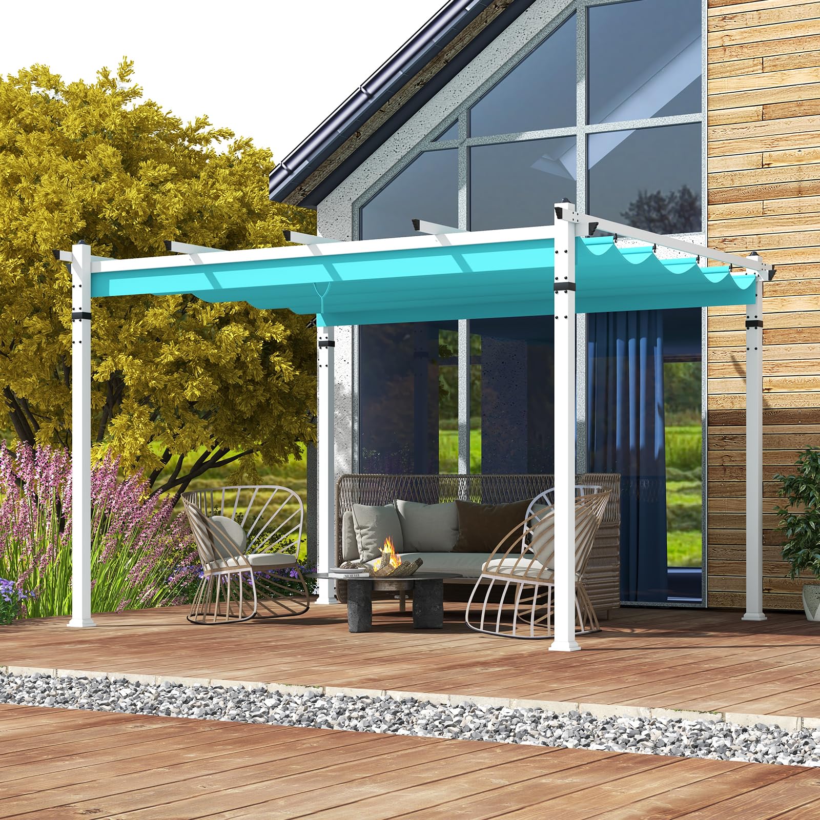 Tangkula 10x12Ft Aluminum Pergola, Patio Pergola with Retractable Sun Shade Canopy, Extra Large Patio Shelter Pavilion